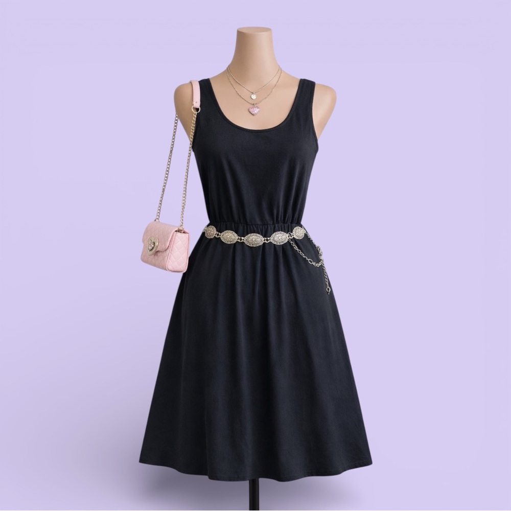 Vintage Trufit Black Lace Trim Midi Dress Size 38 (Small) 90s Y2K Grunge Goth